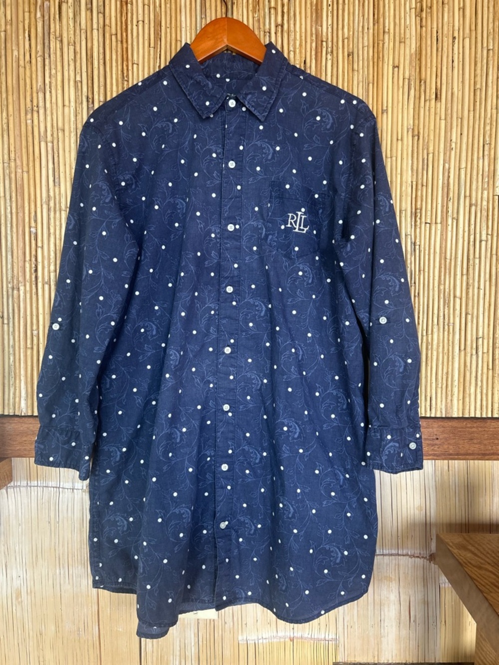 Ralph Lauren Navy Polka Dot Button-Front Shirt Dress Pajamas Preppy Old Money